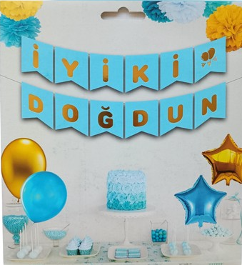 İyi Ki Doğdun Mavi Gold Banner